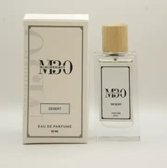 Desert eau de parfum bottle with wooden cap and matching box, 50ml men’s fragrance.