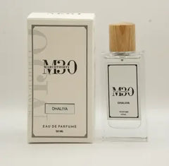 DHALIYA Eau de Parfum bottle and box with wood-textured cap, luxury perfume for men and women