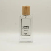 Clear perfume bottle with light wood cap labeled M30 Dhaliya, minimalist background.