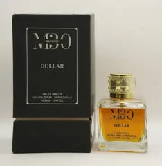 Dollar Eau de Parfum bottle with gold cap and matching black box, luxury perfume for men and women.